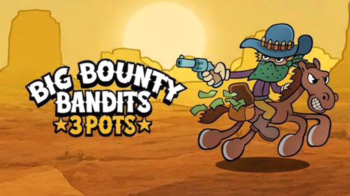 Interface colorida e animada do slot Big Bounty Bandits: 3 Pots